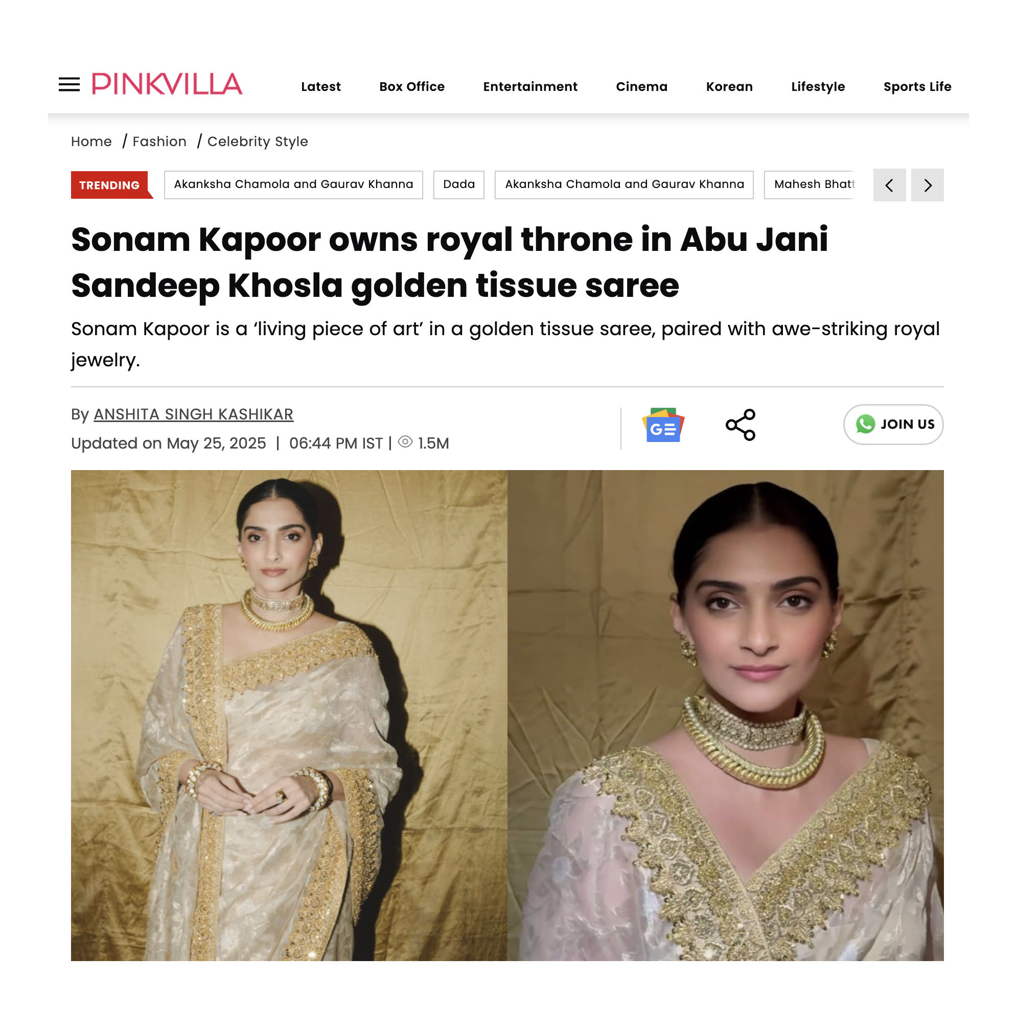 Pinkvilla — Sonam Kapoor feature